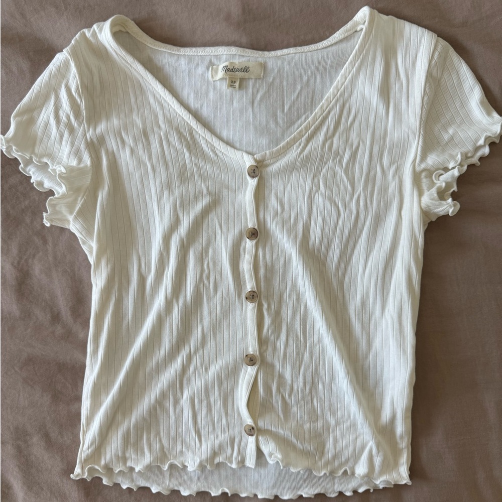 Madewell Rib Button Front V-Neck T-Shirt